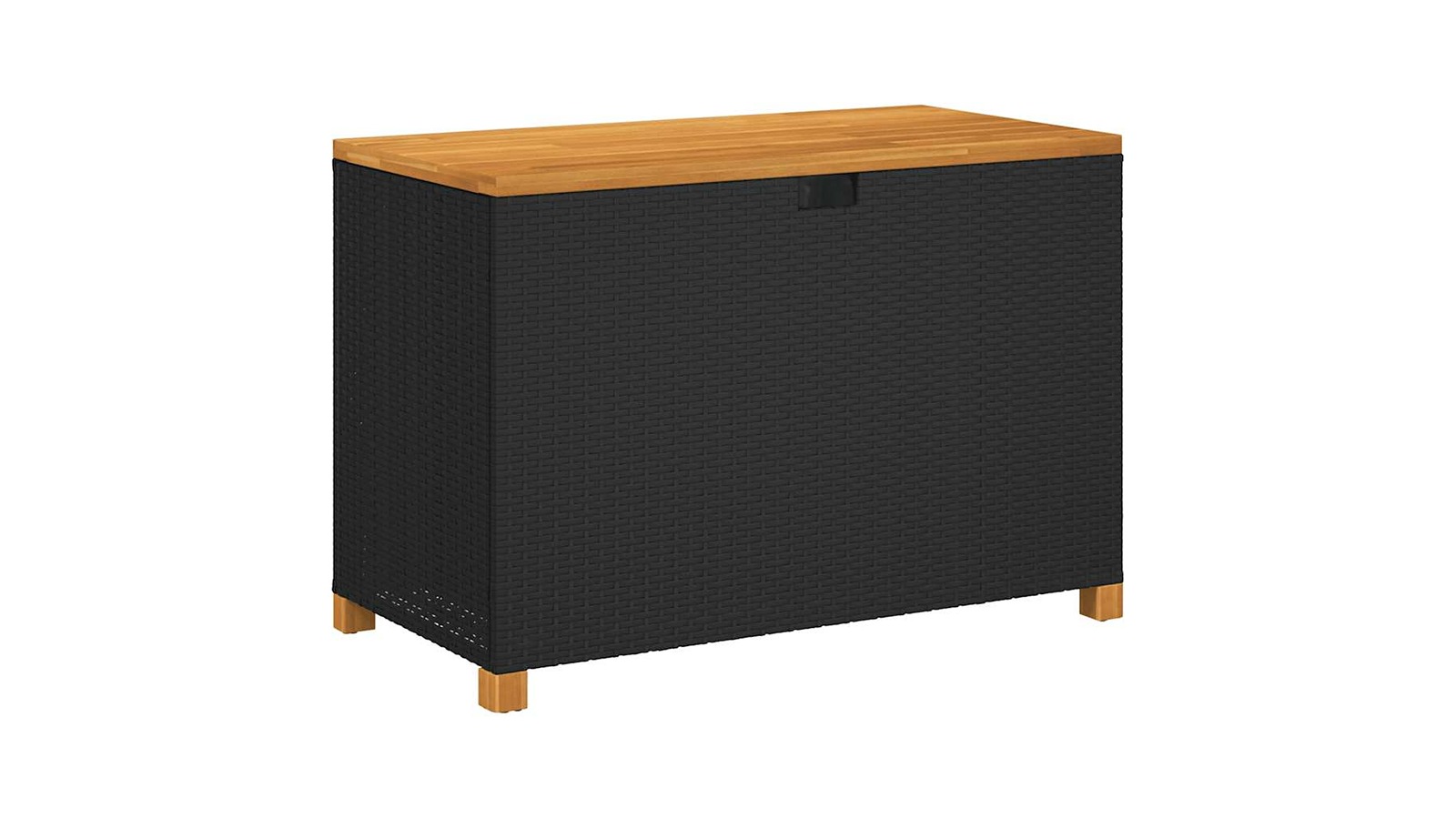 vidaXL Black Poly Rattan Acacia Wood 110 x 55 x 63cm Garden Storage Box