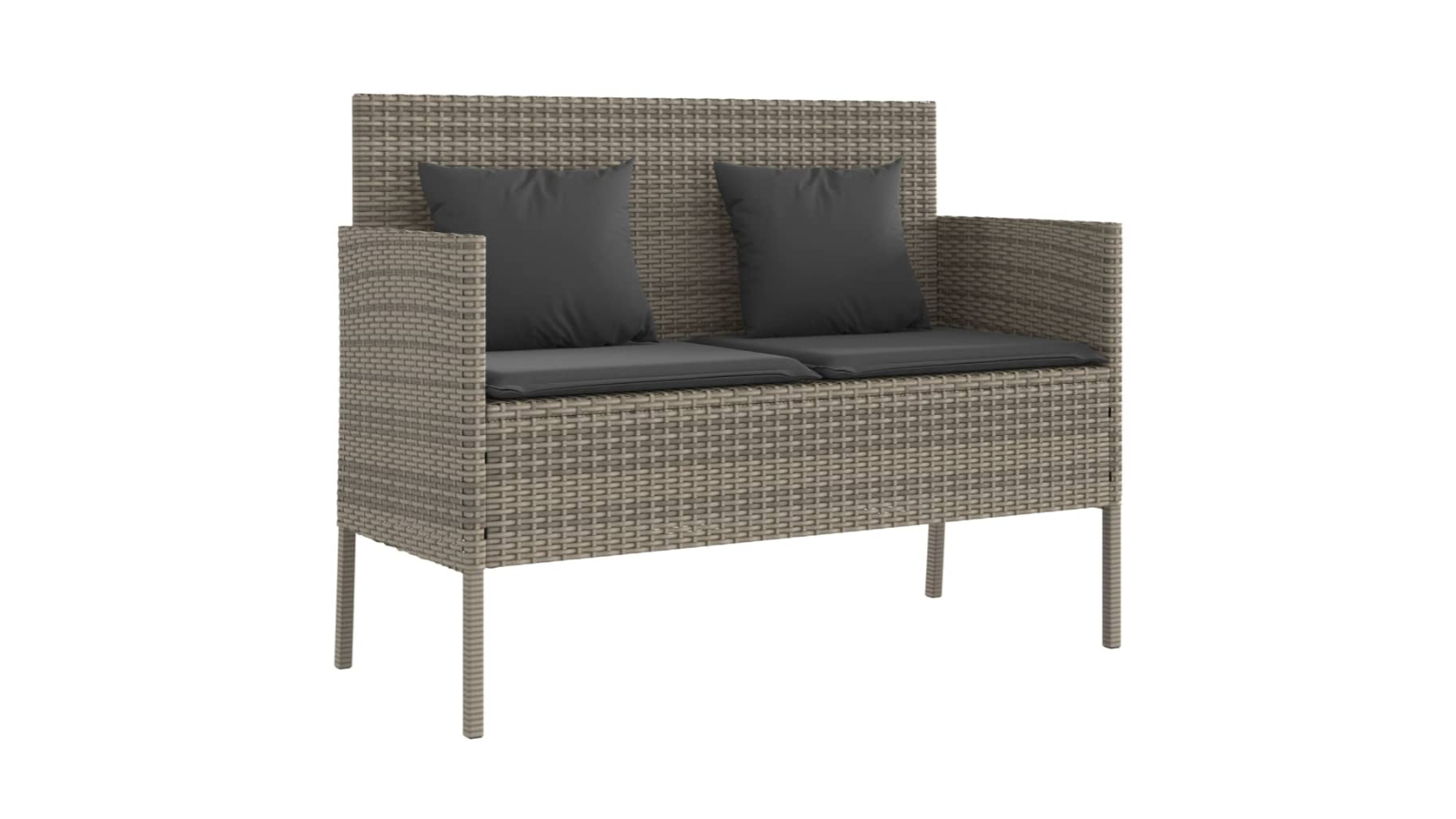 vidaXL Grey Poly Rattan Garden Bench with Cushion