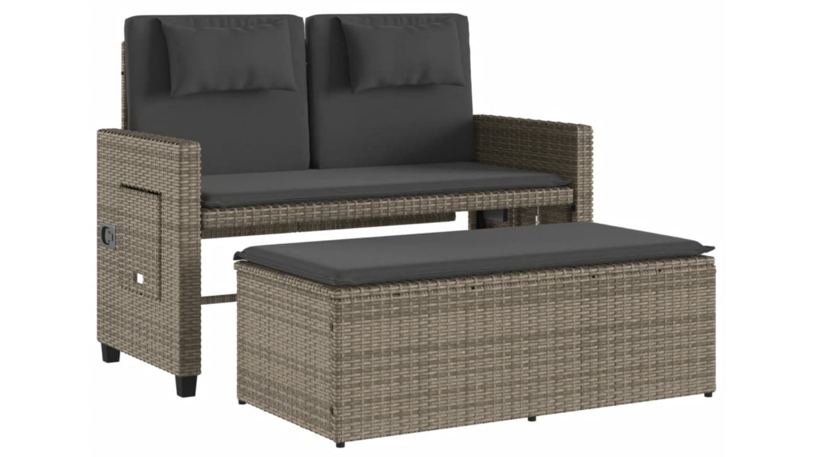 vidaXL Poly Rattan Reclining Garden Bench with Cushion - Grey