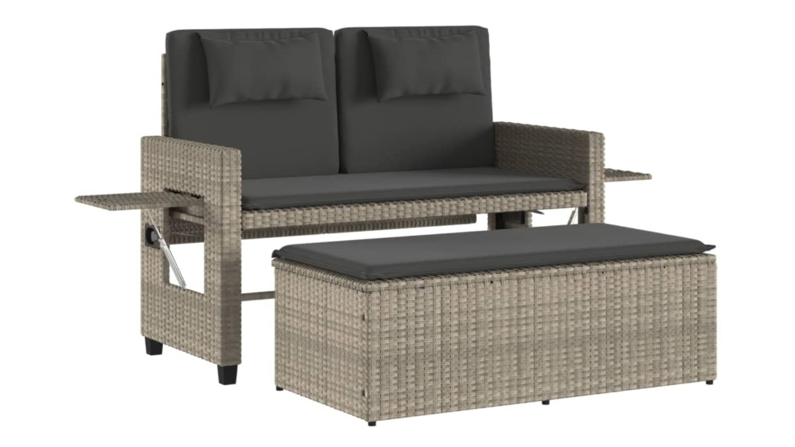 vidaXL Light Grey Poly Rattan Reclining Garden Bench with Cushion