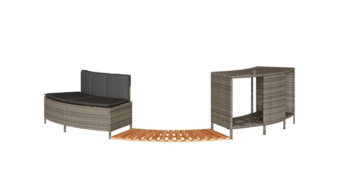 vidaXL Grey Poly Rattan and Solid Acacia Wood Short Step Hot Tub Surround