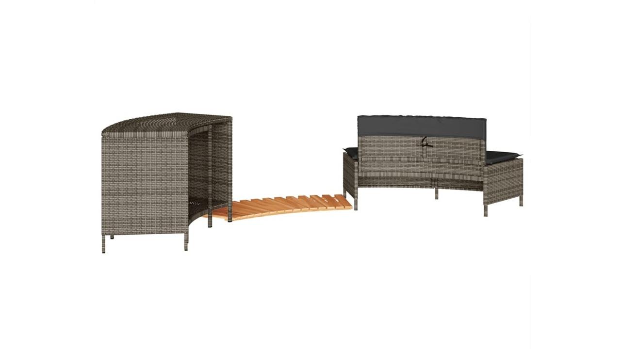 vidaXL Grey Poly Rattan and Solid Acacia Wood Short Step Hot Tub ...
