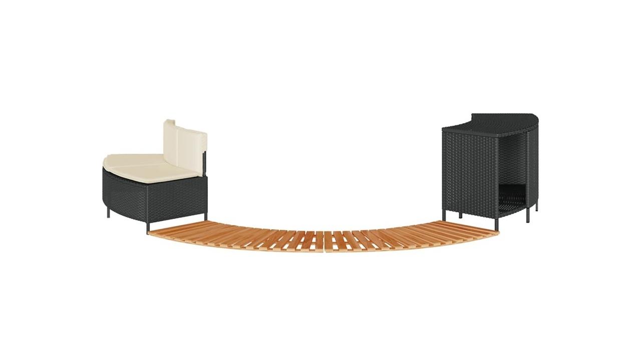 vidaXL Black Poly Rattan and Solid Acacia Wood Hot Tub Surround