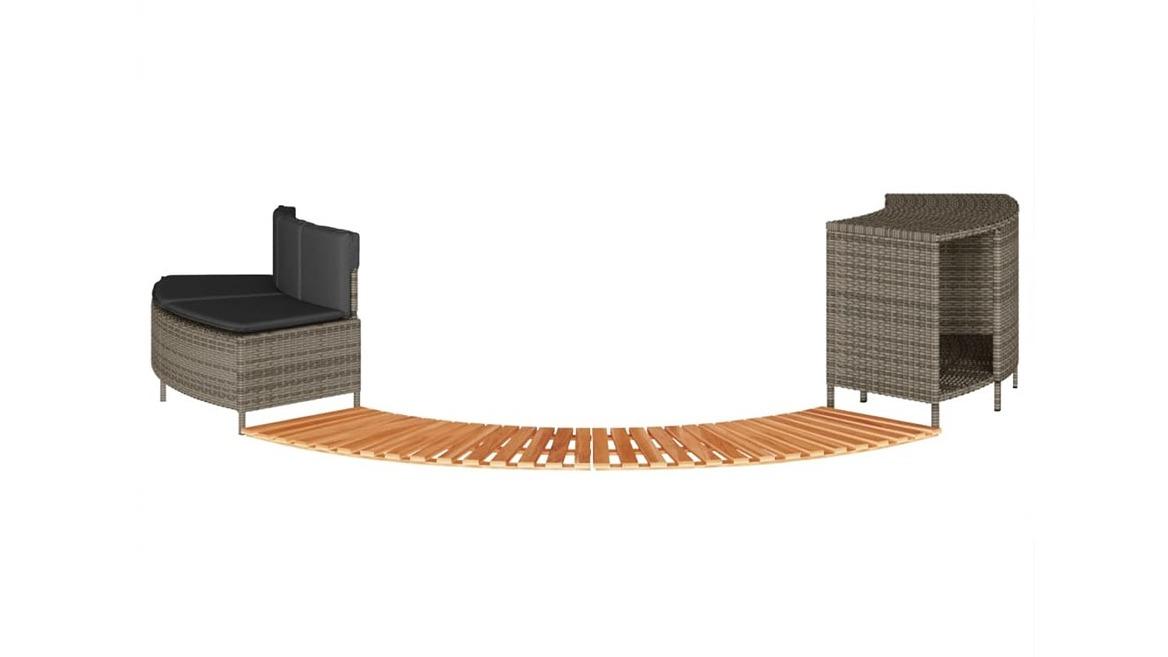 vidaXL Grey Poly Rattan and Solid Acacia Wood Long Step Hot Tub Surround