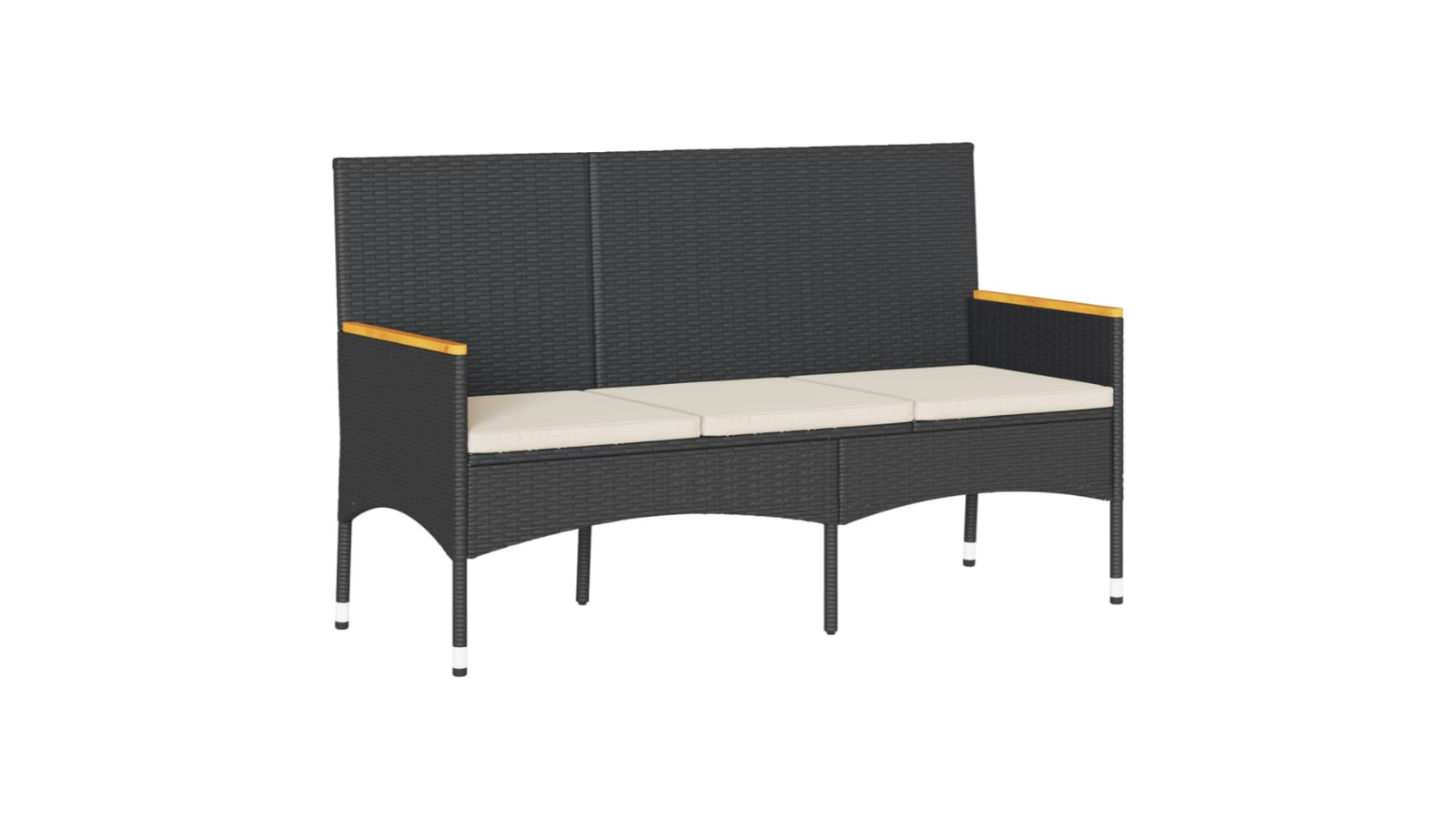 vidaXL Black Poly Rattan Garden Bench 3-Seater with Cushion