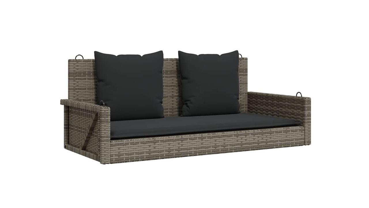 vidaXL Grey Poly Rattan 119 x 56 x 48cm Swing Bench with Cushion