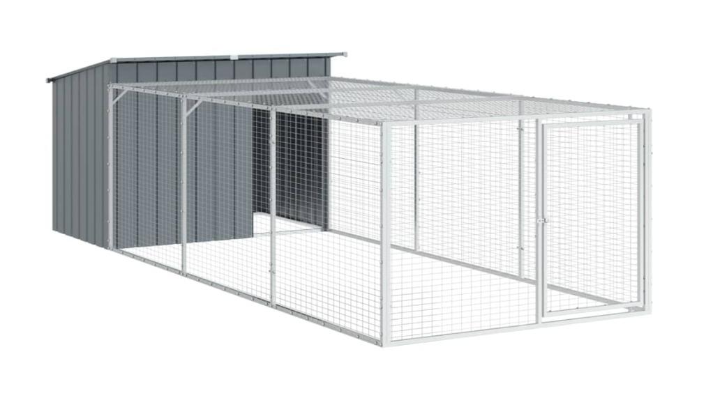 vidaXL Anthracite Galvanised Steel Dog House with Run - 153 x 396 x 110cm
