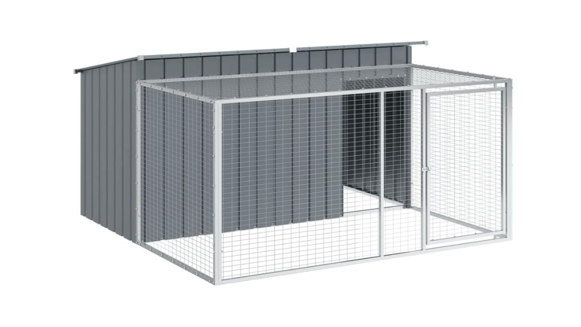 vidaXL Anthracite Galvanised Steel Dog House with Run - 197 x 194 x 110cm