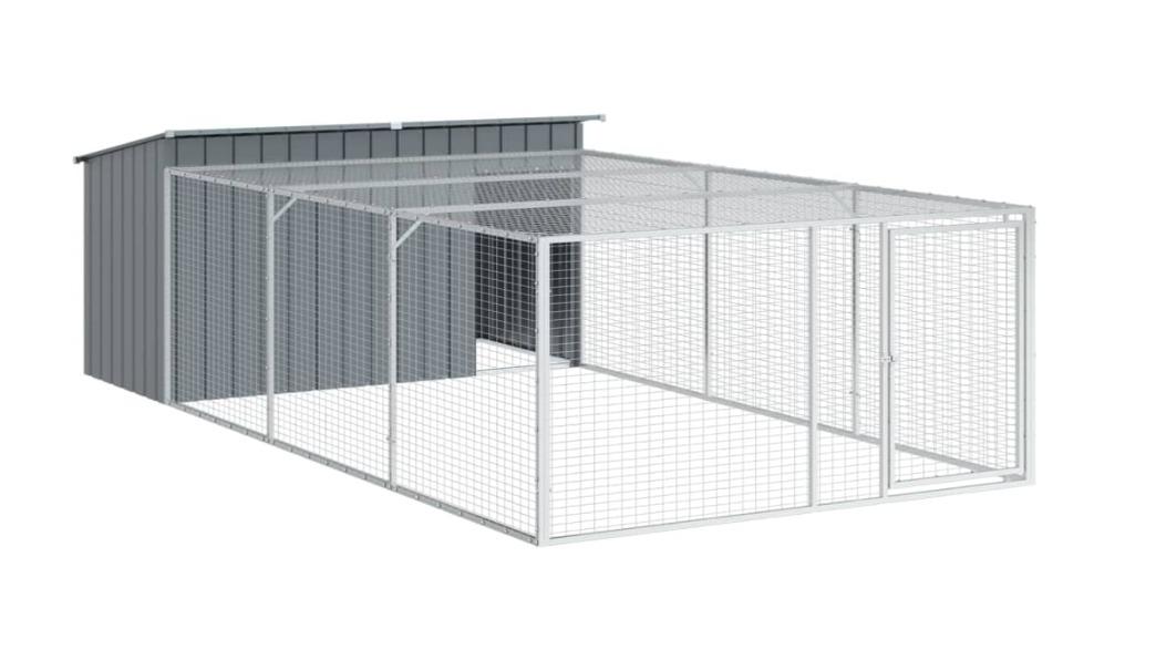 vidaXL Anthracite Galvanised Steel Dog House with Run - 197 x 396 x 110cm