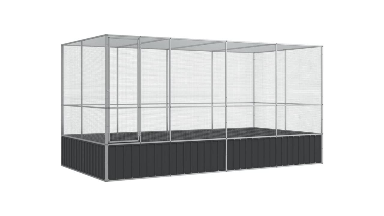 vidaXL Silver  Steel Aviary with Extension - 418 x 207 x 212cm