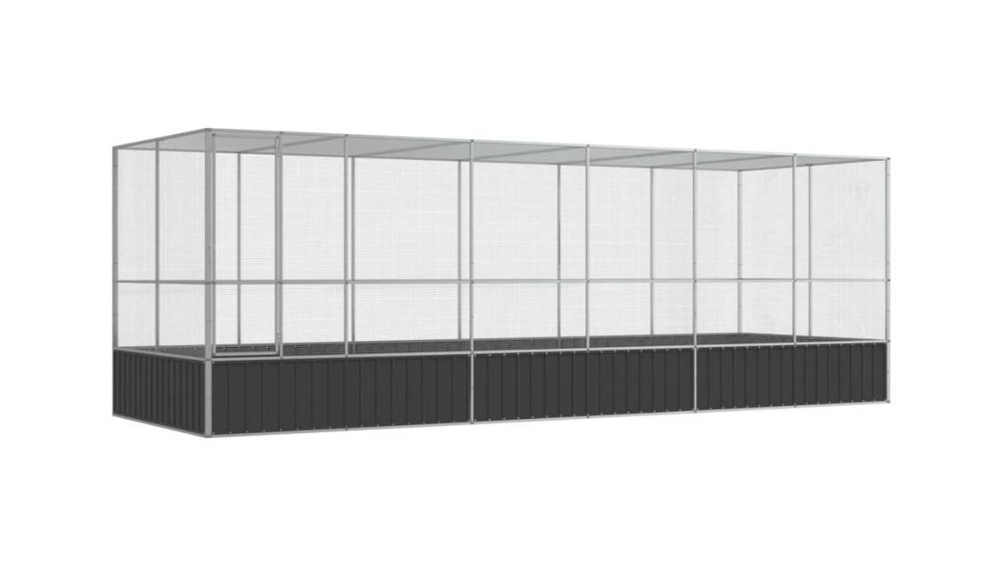 vidaXL Silver Steel Aviary with Extension - 625 x 207 x 212cm