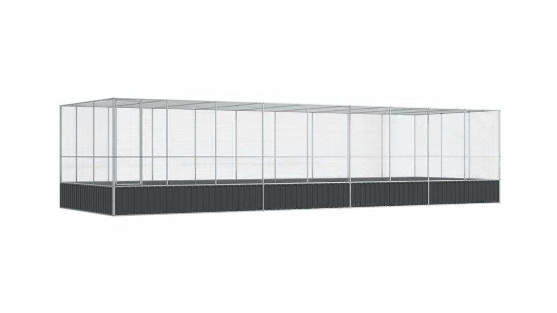 vidaXL Silver Steel Aviary with Extension - 932 x 307 x 212cm