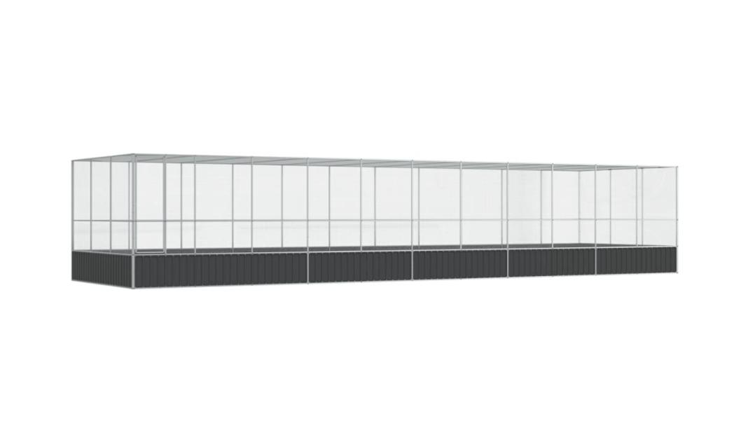vidaXL Silver Steel Aviary with Extension - 1139 x 307 x 212cm