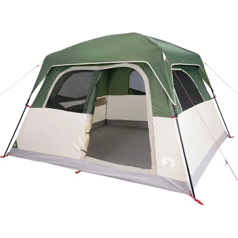 vidaXL 6 Person Green Waterproof Family Cabin Tent