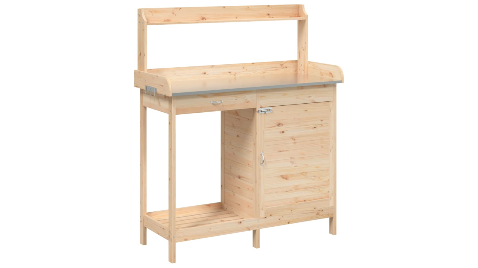 vidaXL Solid Fir Wood 110.5 x 45 x 124.5cm Potting Table with Cabinet - Light Brown