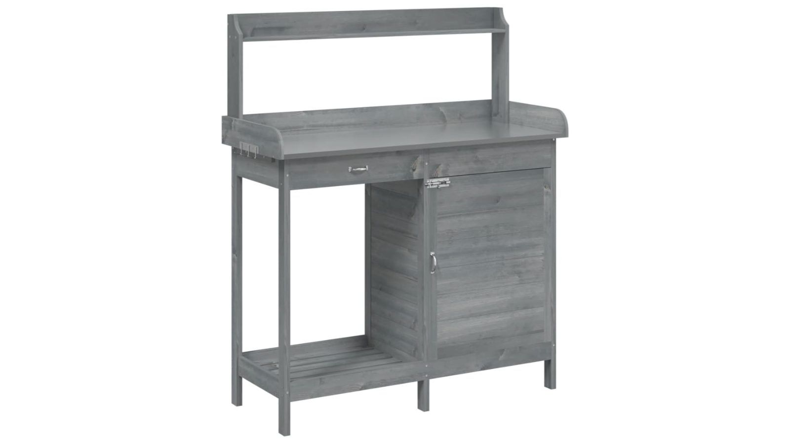 vidaXL Solid Fir Wood 110.5 x 45 x 124.5cm Potting Table with Cabinet - Grey