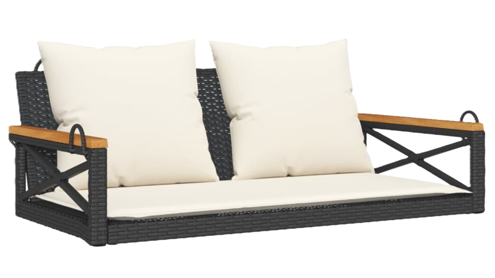 vidaXL Black Poly Rattan Swing Bench with Cushion - 109 x 62 x 40cm