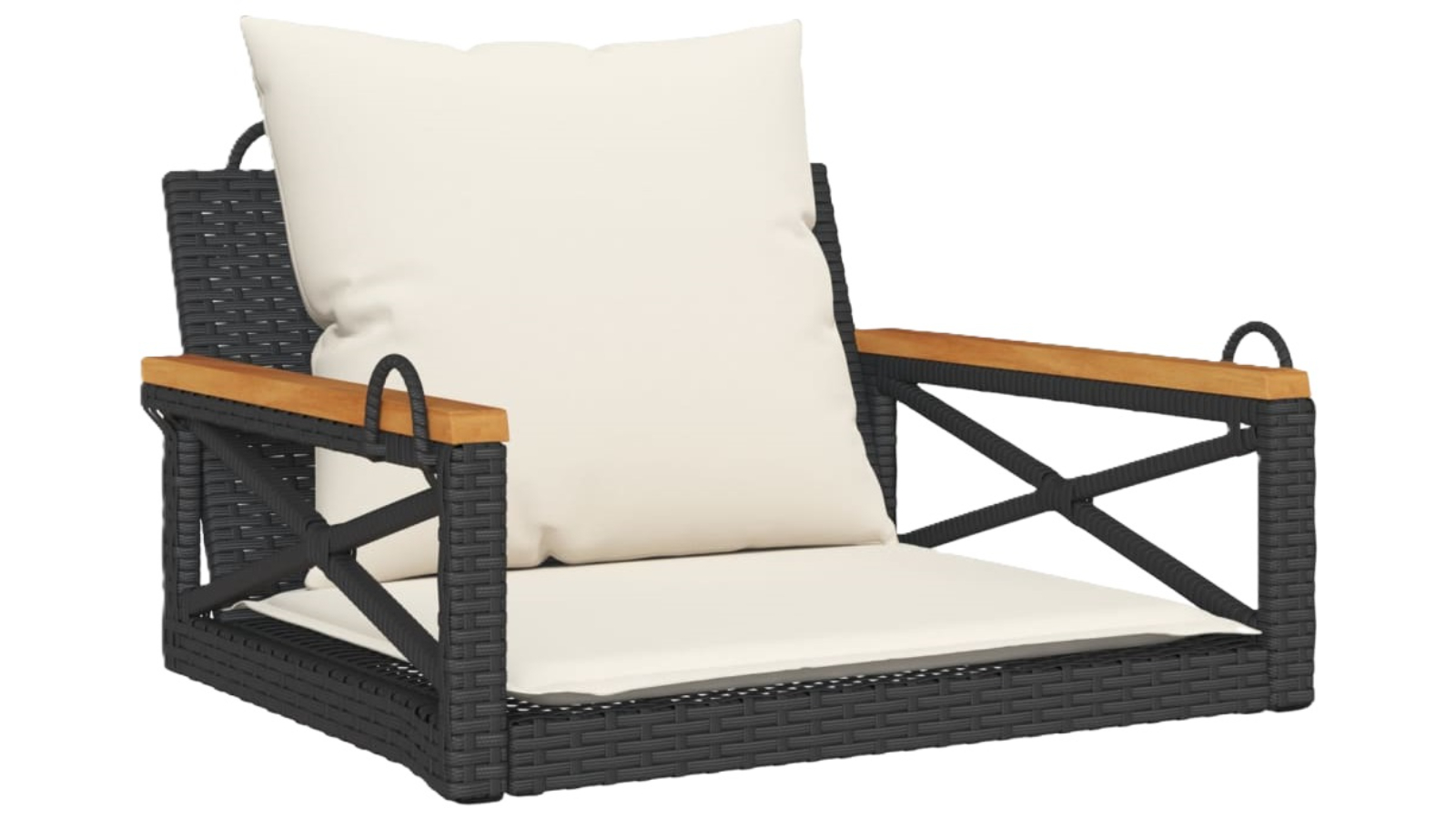 vidaXL Black Poly Rattan Swing Bench with Cushion - 63 x 62 x 40cm