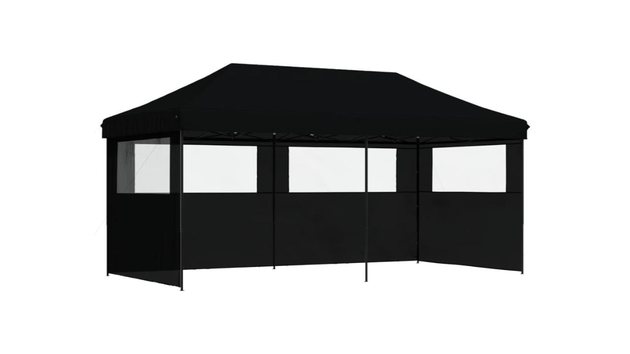vidaXL Foldable Steel Party Tent Pop-Up with 3 Sidewall - Black 