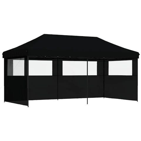vidaXL Foldable Steel Party Tent Pop-Up with 3 Sidewall - Black