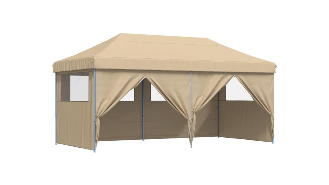 vidaXL Foldable Steel Party Tent Pop-Up with 4 Sidewall - Beige 