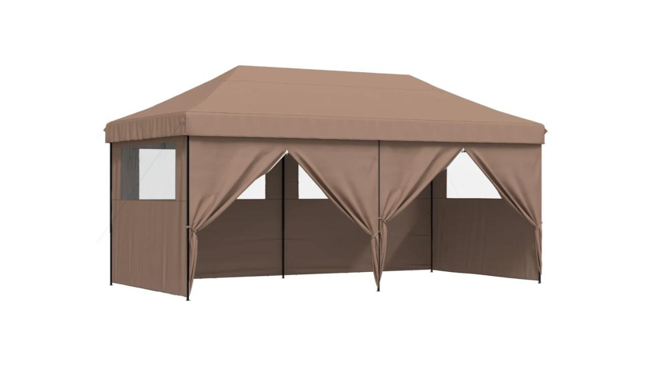 vidaXL Foldable Party Tent Pop-Up with 4 Sidewall - Brown