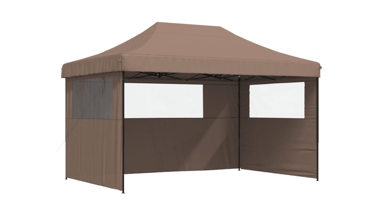 vidaXL Foldable Steel Party Tent Pop-Up with 3 Sidewall - Brown 