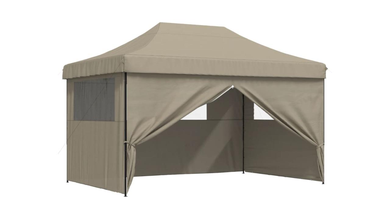 vidaXL Foldable Steel Party Tent Pop-Up with 4 Sidewall - Taupe 