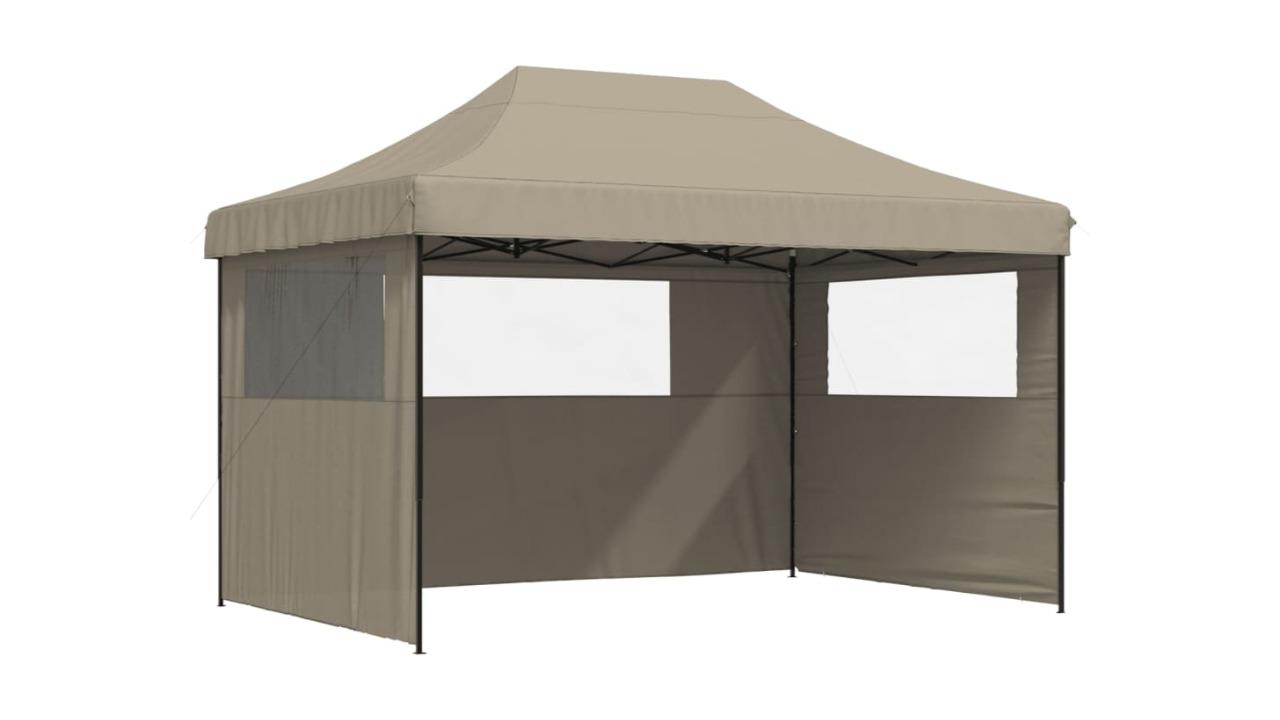 vidaXL Foldable Steel Party Tent Pop-Up with 3 Sidewall - Taupe 