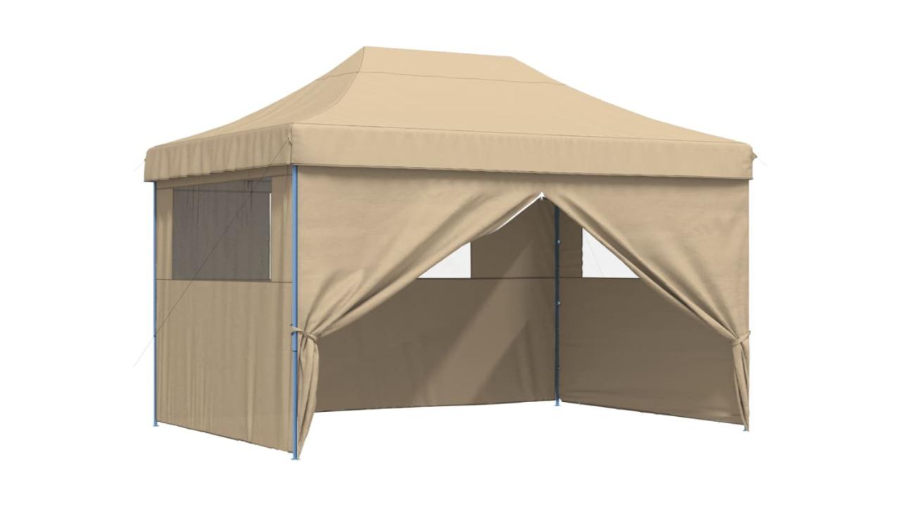 vidaXL Foldable Party Tent Pop-Up with 4 Sidewall - Beige/Blue
