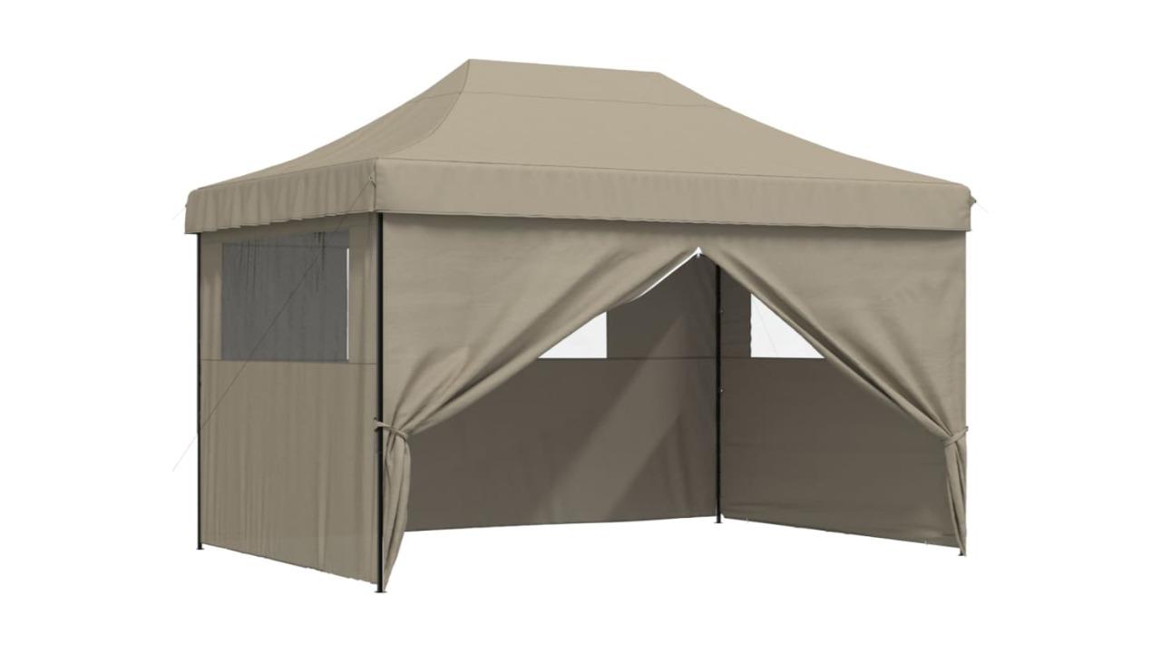 vidaXL Foldable Party Tent Pop-Up with 4 Sidewall - Taupe