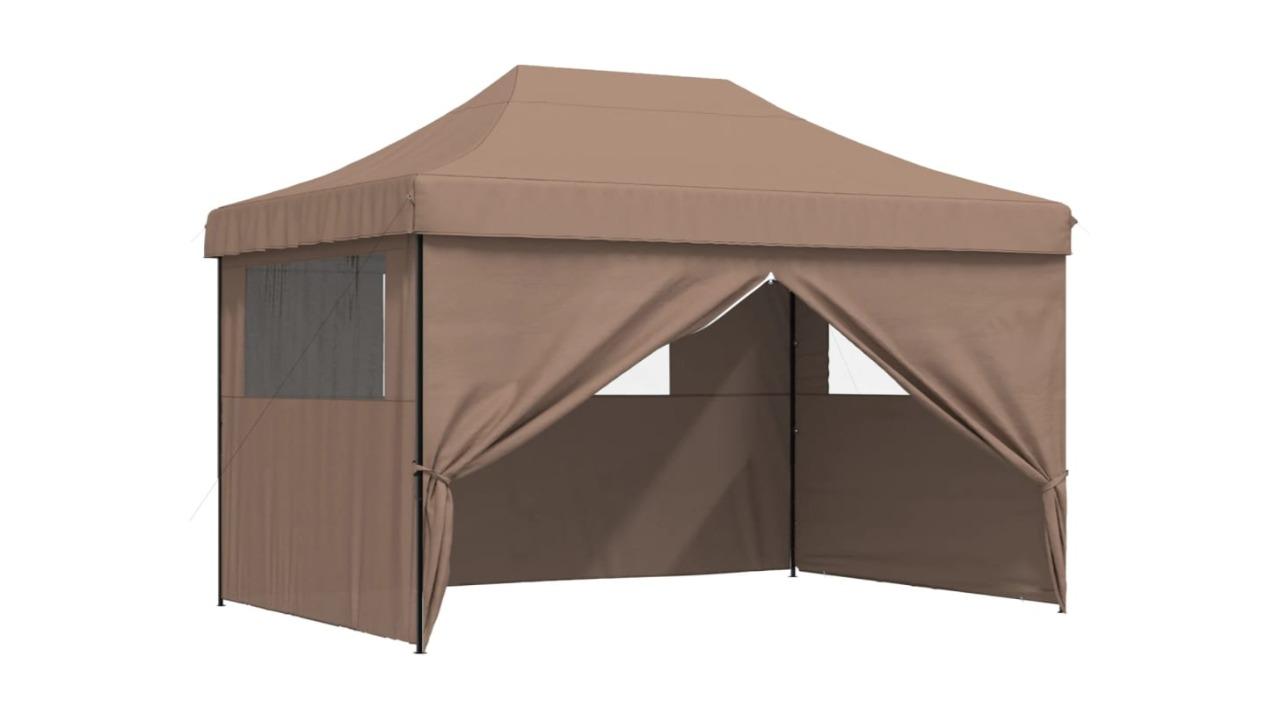 vidaXL Foldable Steel Party Tent Pop-Up with 4 Sidewall - Brown 