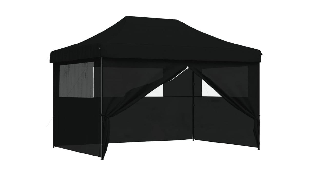 vidaXL Foldable Steel Party Tent Pop-Up with 4 Sidewall - Black 