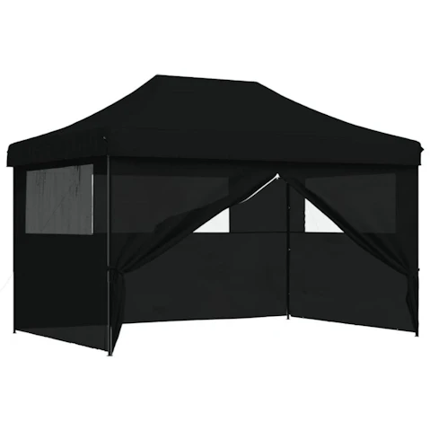 vidaXL Foldable Steel Party Tent Pop-Up with 4 Sidewall - Black