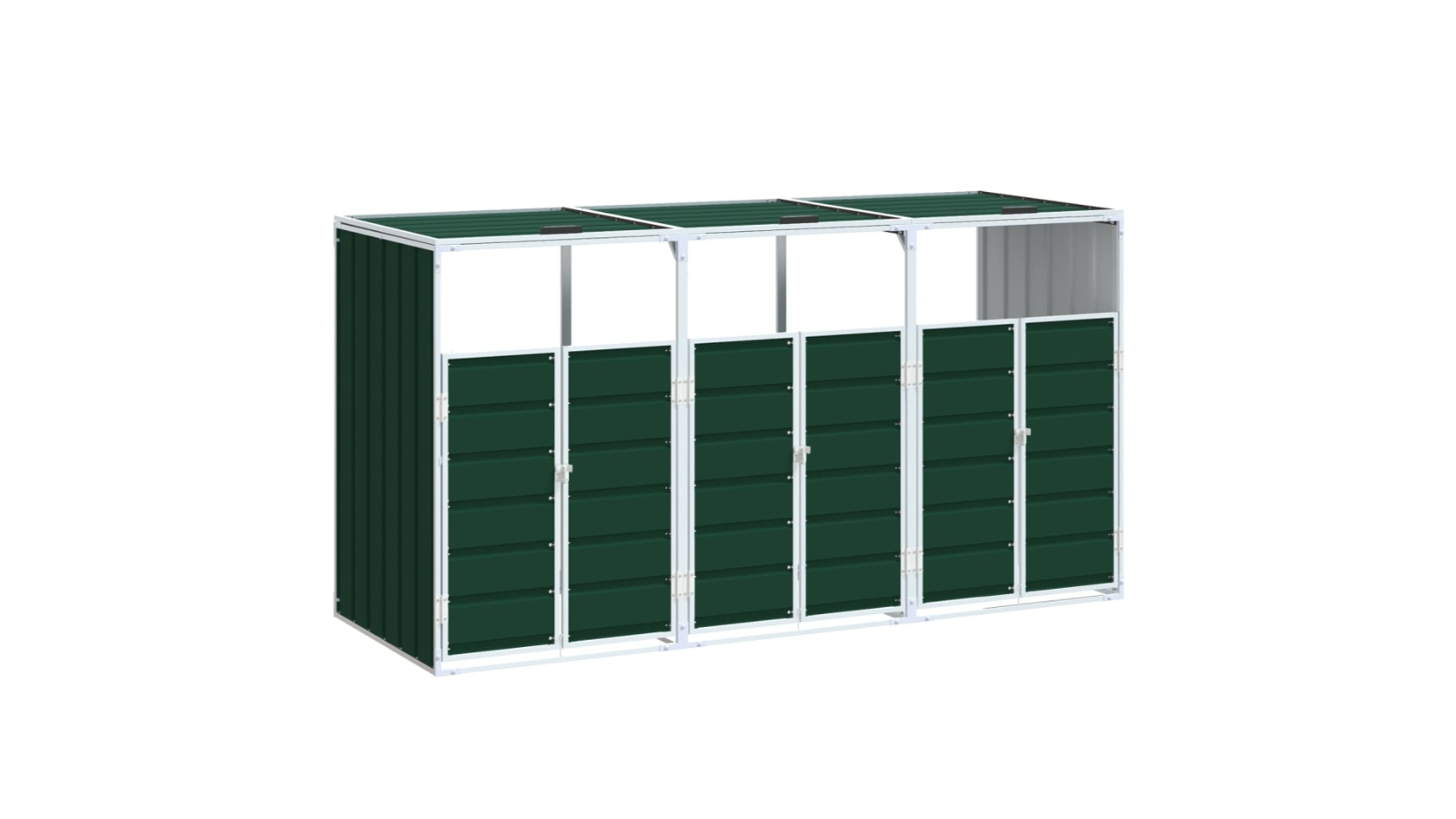 vidaXL Steel Green Wheelie Bin Storage for Triple Bin - 216 x 81 x 115cm