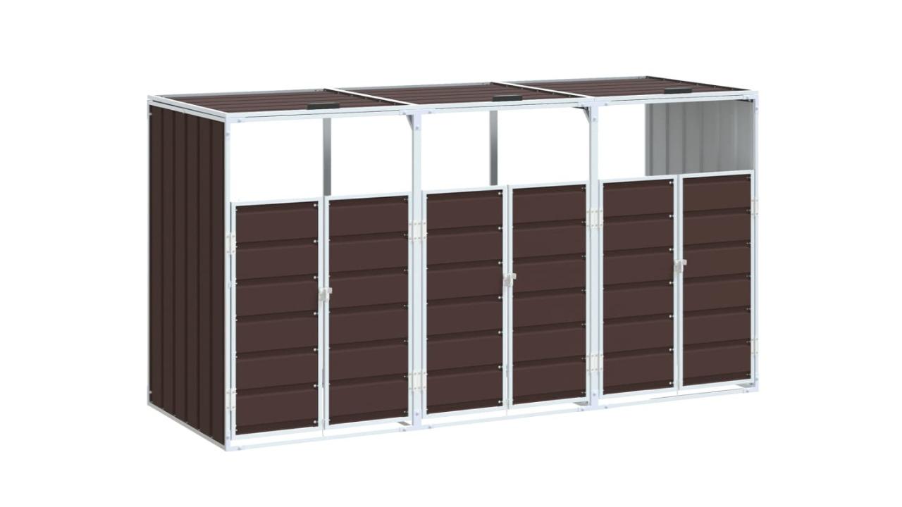 vidaXL Brown Steel 216 x 81 x 115cm Triple Storage Wheelie Bin