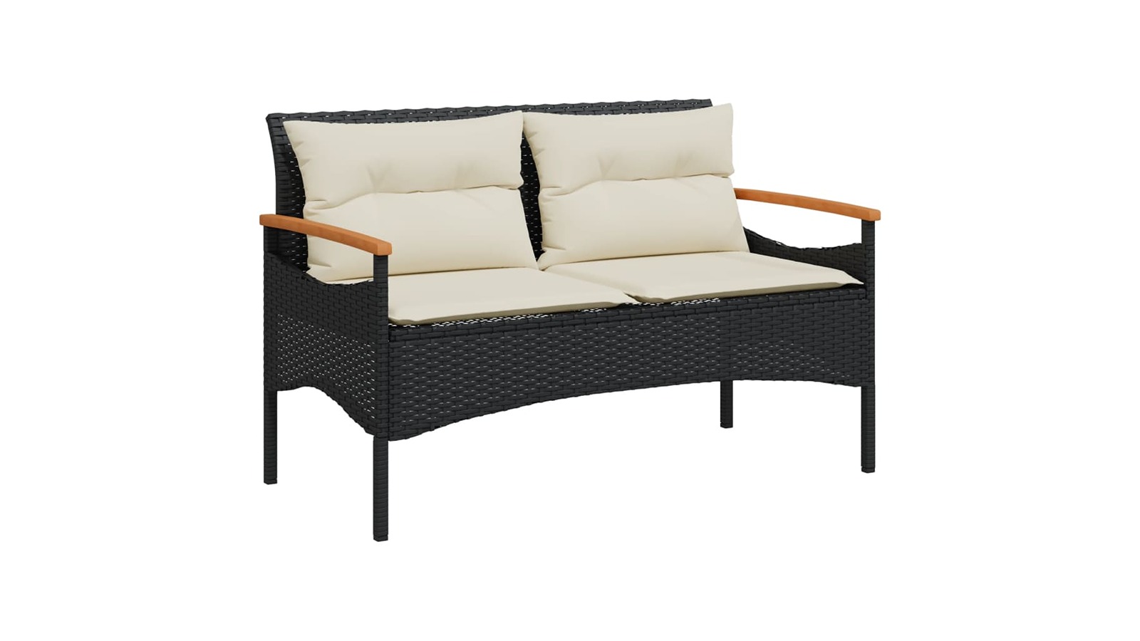 vidaXL Black Poly Rattan 116 x 62.5 x 74cm Garden Bench with Cushion