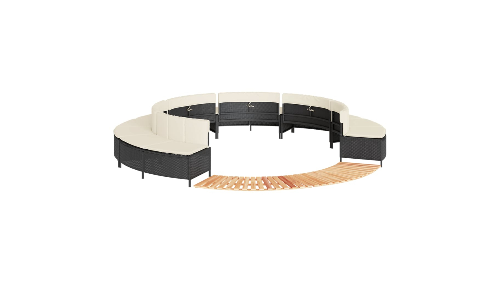 vidaXL Black Poly Rattan Spa Surround and Solid Acacia Wood Step