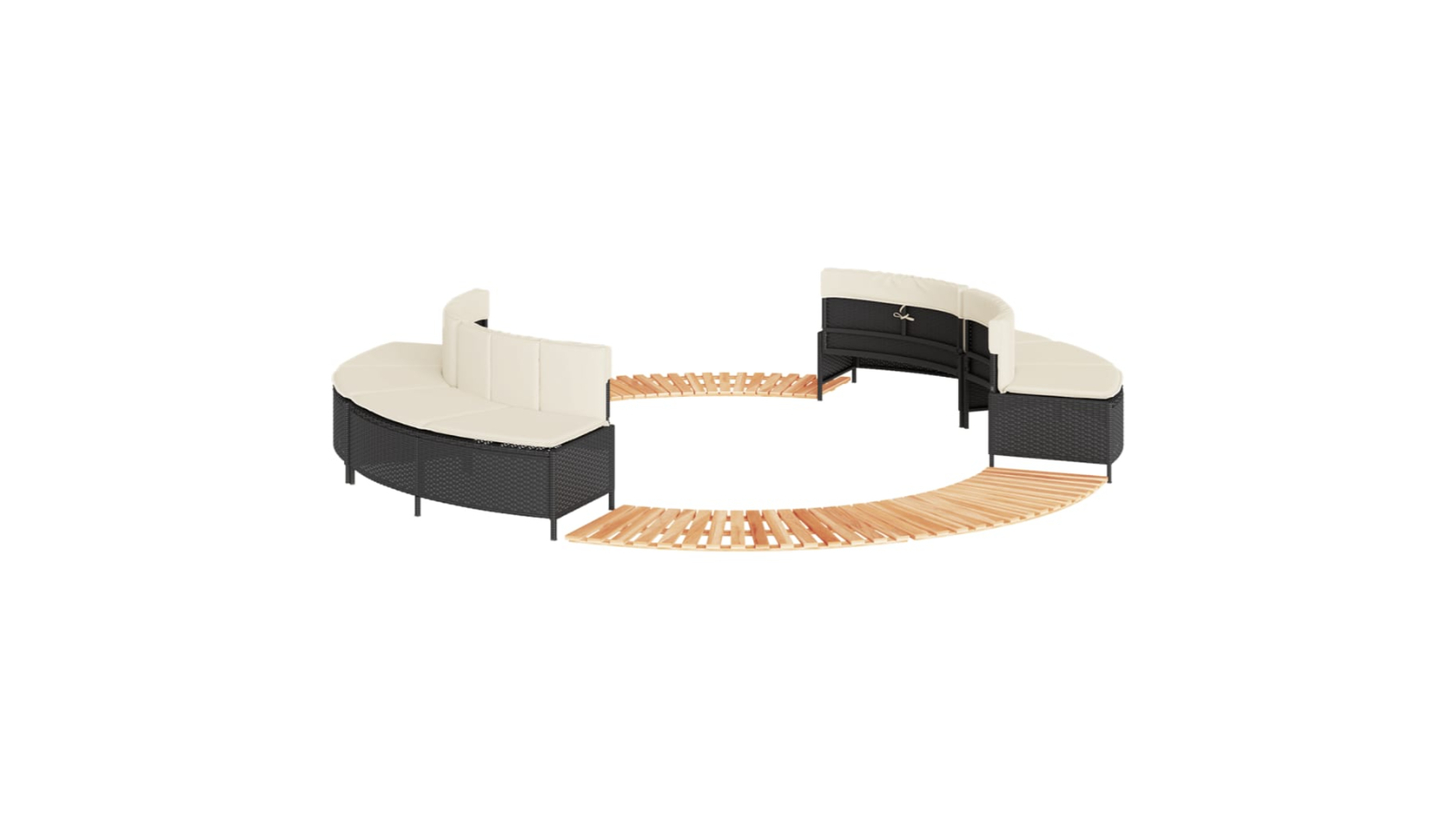vidaXL 4-Seat Black Poly Rattan Hot Tub Surround and Solid Wood Acacia Step