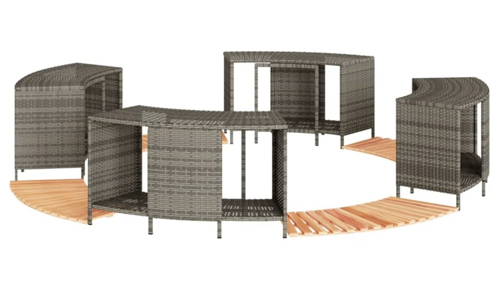 vidaXL Grey Poly Rattan Hot Tub Surround and Solid Acacia Wood Step