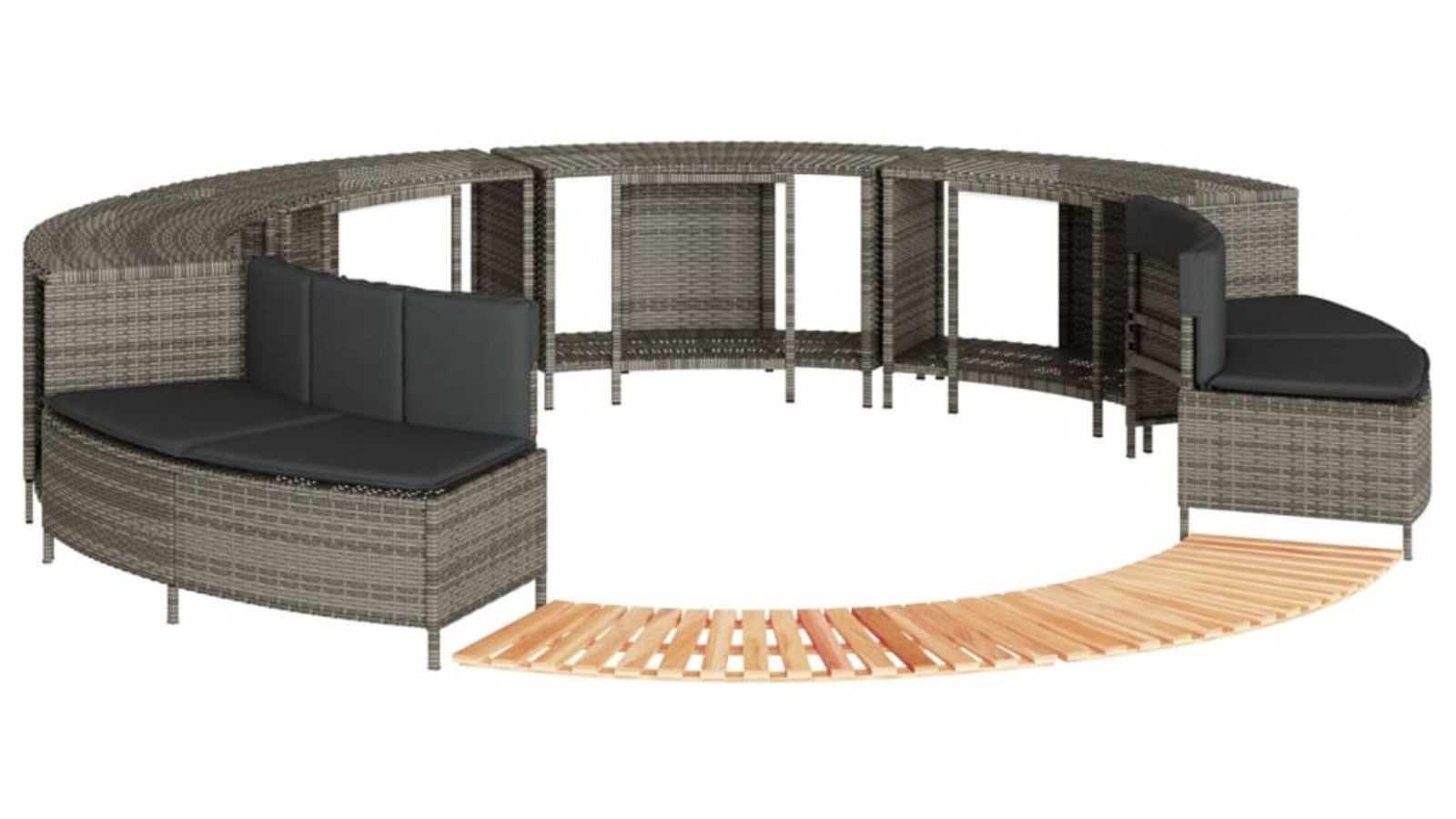 vidaXL Grey Poly Rattan Outdoor Hot Tub Surround and Solid Wood Acacia