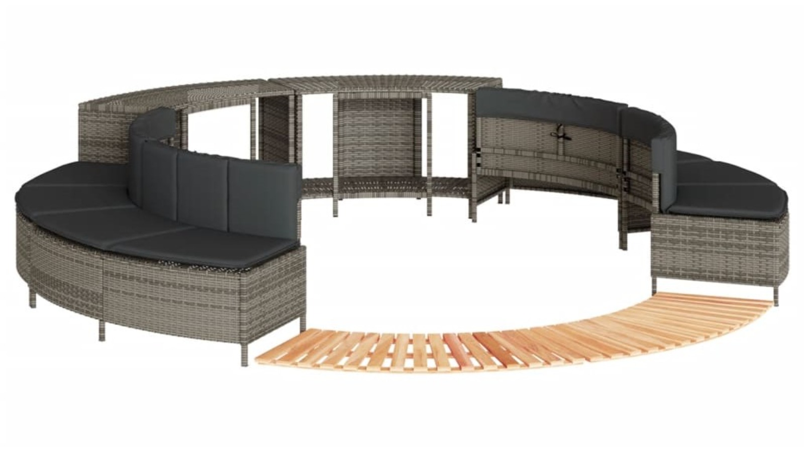 vidaXL Grey Poly Rattan Multi-Functional Hot Tub Surround and Solid Acacia Wood Step