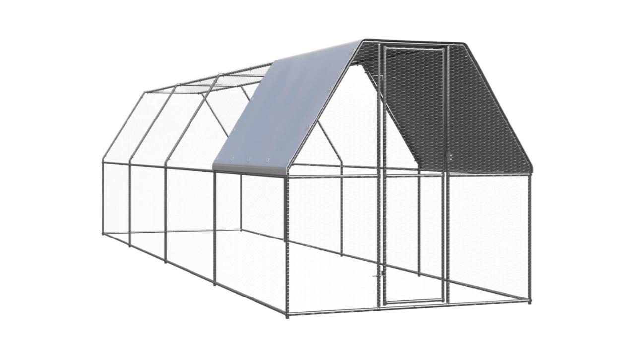 vidaXL Galvanised Steel Silver Chicken Cage - 2 x 8 x 2metre