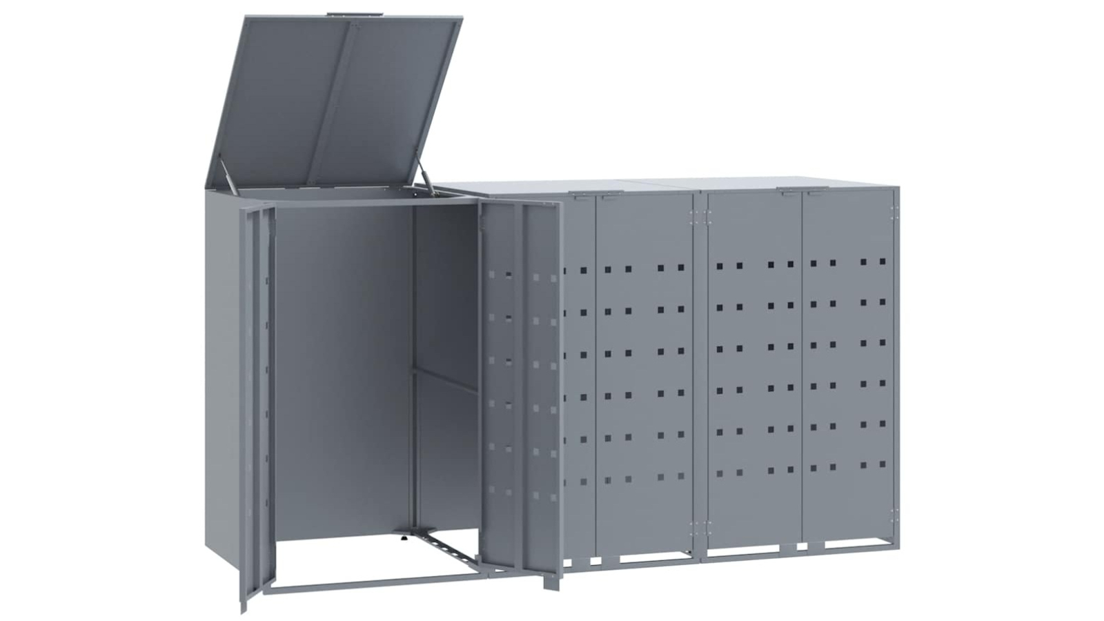 vidaXL Grey Steel Wheelie Storage for 3 Bins - 207 x 79 x 117cm
