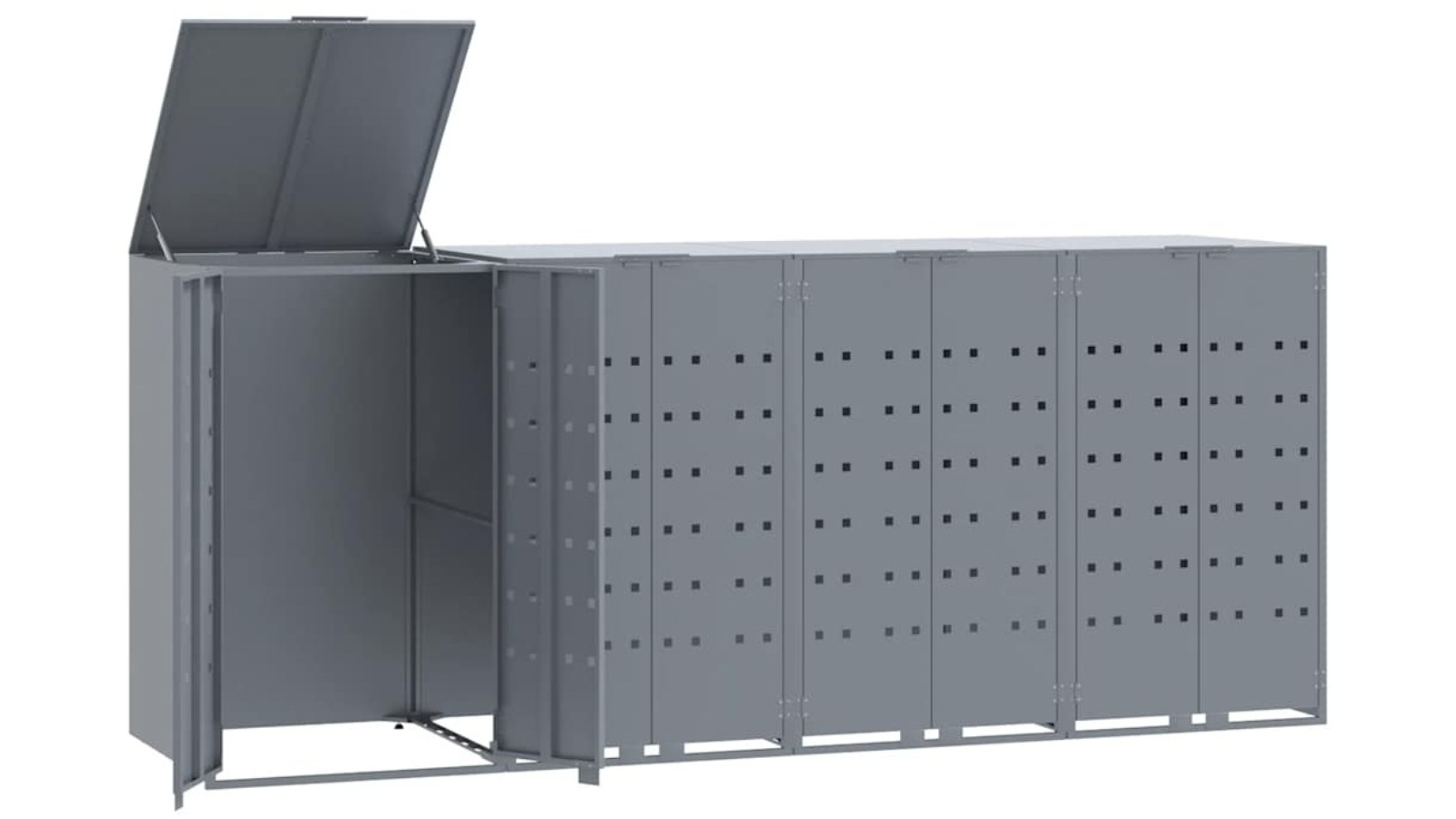 vidaXL Grey Steel Wheelie Storage for 4 Bins - 276 x 79 x 117cm