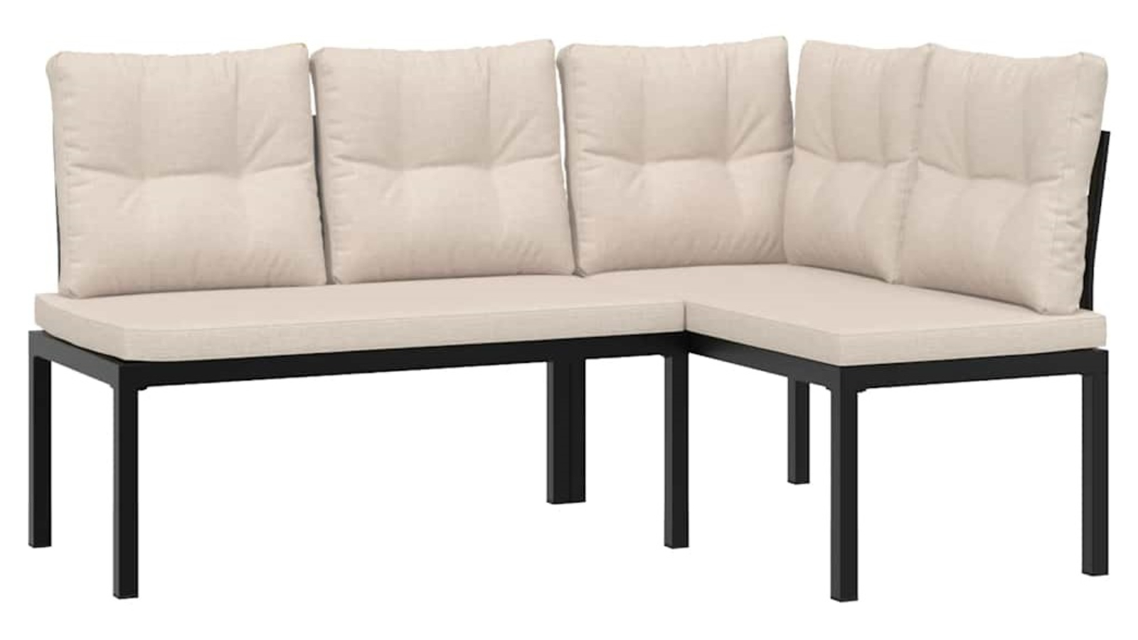 vidaXL Set of 2 Black Powder-Coated Steel Garden Bench with Cushion