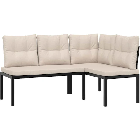 vidaXL Set of 2 Black Powder-Coated Steel Garden Bench with Cushion
