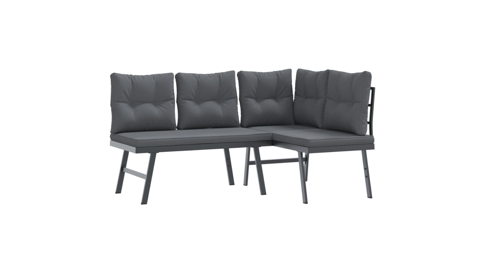 vidaXL 2 Piece Powder-Coated Steel Garden Bench with Cushion - Black/Grey