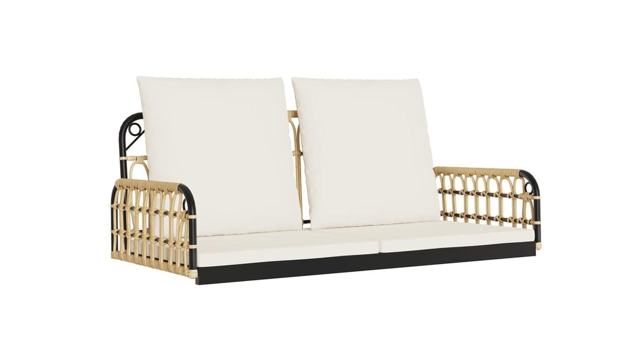 vidaXL Poly Rattan and Steel 105 x 58 x 38cm Swing Bench with Cushion
