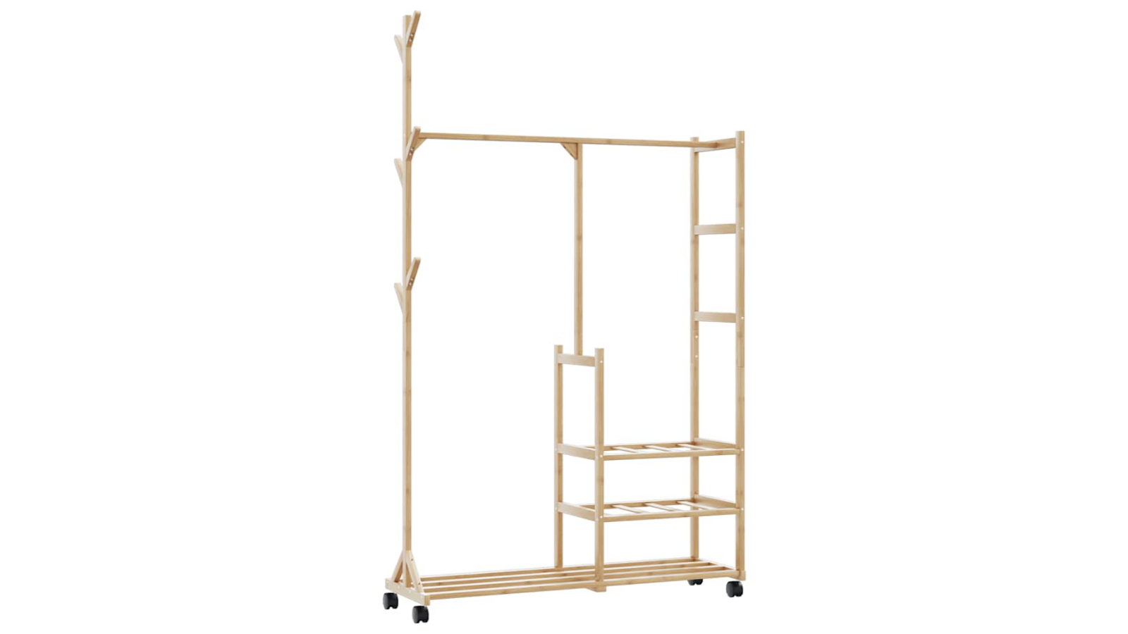 vidaXL 100 x 38 x 175.5cm Bamboo Clothes Rack with Shelves and Wheel